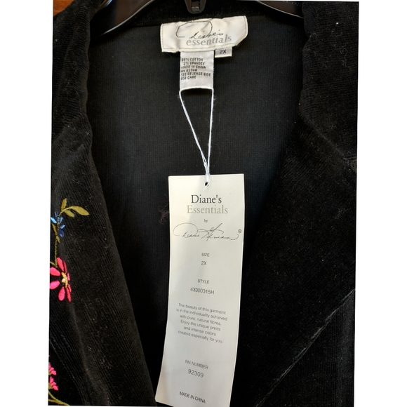 Diane's Essentials Flower Embroidered Black Corduroy Jacket - Picture 6 of 9